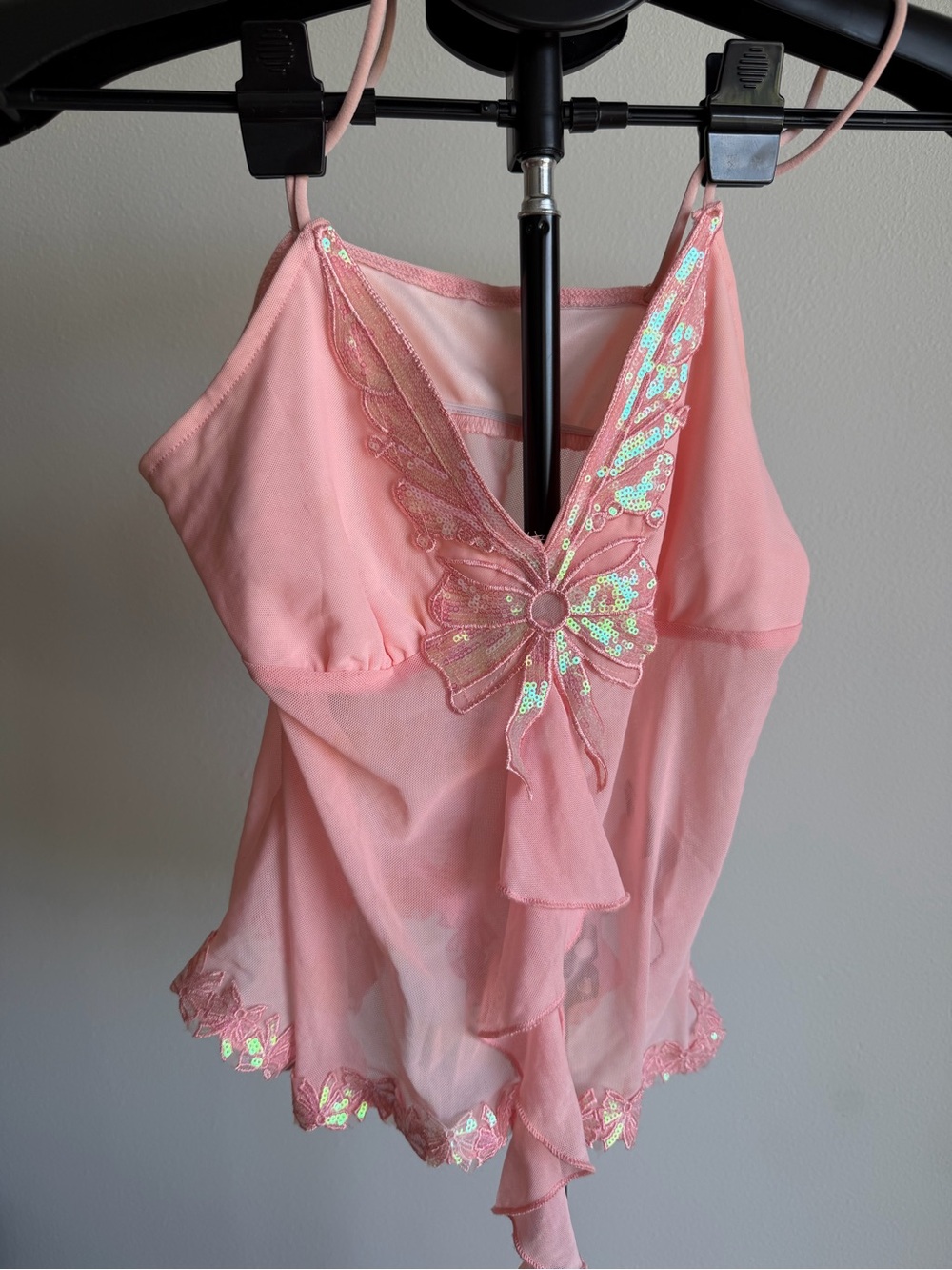 ROMWE Pink Sequin Butterfly Lace Camisole